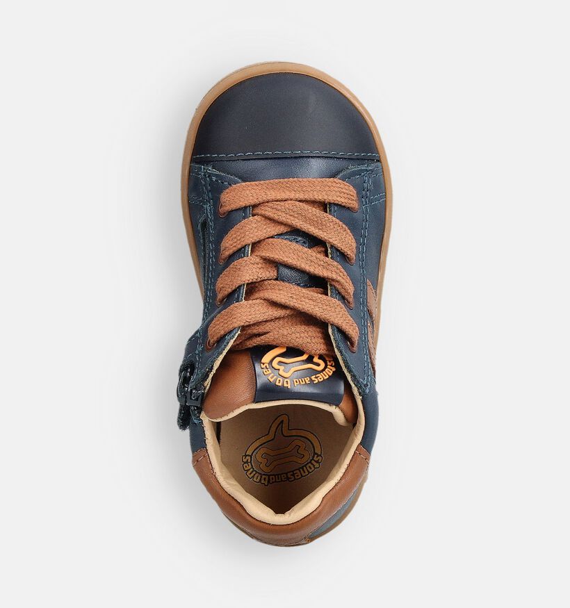 STONES and BONES Nepo Beige Babyschoentjes STONES and BONES Nepo Blauwe Rits-Veterschoenen voor jongens (361981) - geschikt voor steunzolen
