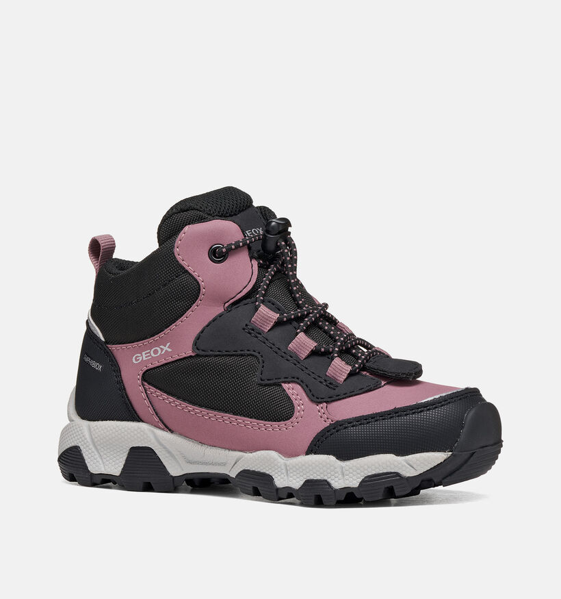 Geox Magnetar Girl Boots &agrave; lacets en Noir/Rose pour filles (377768) - pour semelles orthop&eacute;diques