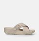 FitFlop Lulu Crystal Buckle Cross Slides Nu-pieds en Beige pour femmes (336985)