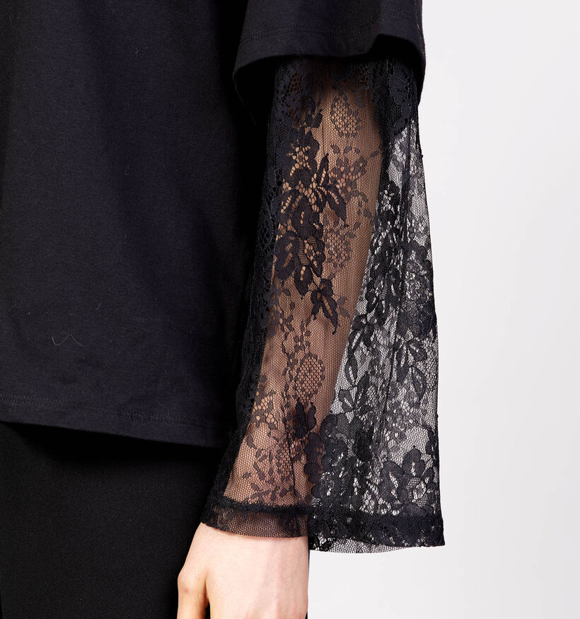 Vila Abia Lace Sleeve Zwarte T-shirt voor dames (369186)