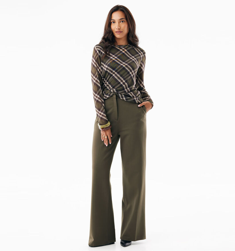 Mexx Check Print Groene Mesh T-shirt met Lange Mouwen voor dames (380218)