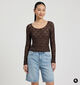 Vero Moda Flora Donkerbruine T-shirt met Lange Mouwen voor dames (381313)