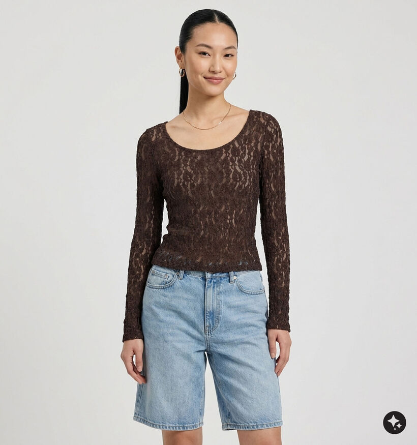 Vero Moda Flora Donkerbruine T-shirt met Lange Mouwen voor dames (381313)
