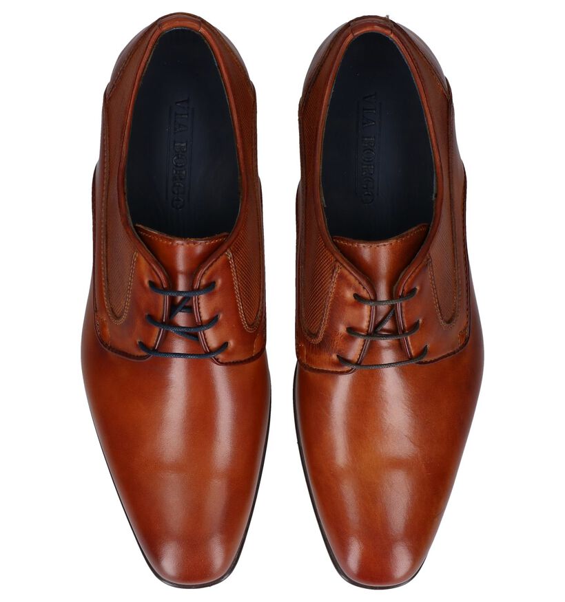 Cognac Geklede Veterschoenen Via Borgo in leer (250384)