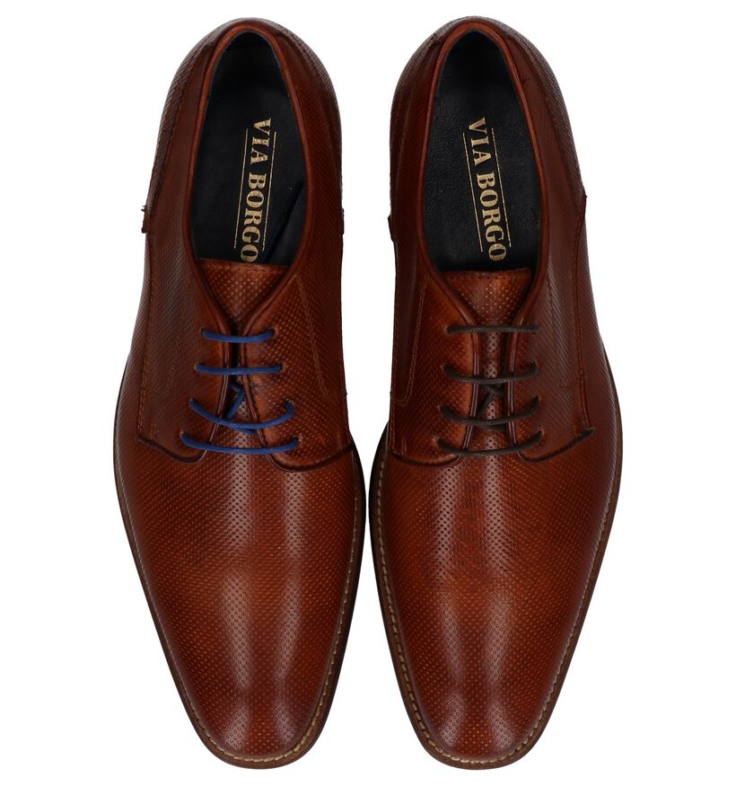 Cognac Geklede Veterschoenen Via Borgo in leer (250381)