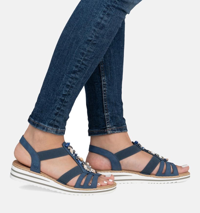 Rieker Sandales talon compensé en Bleu pour femmes (354920)