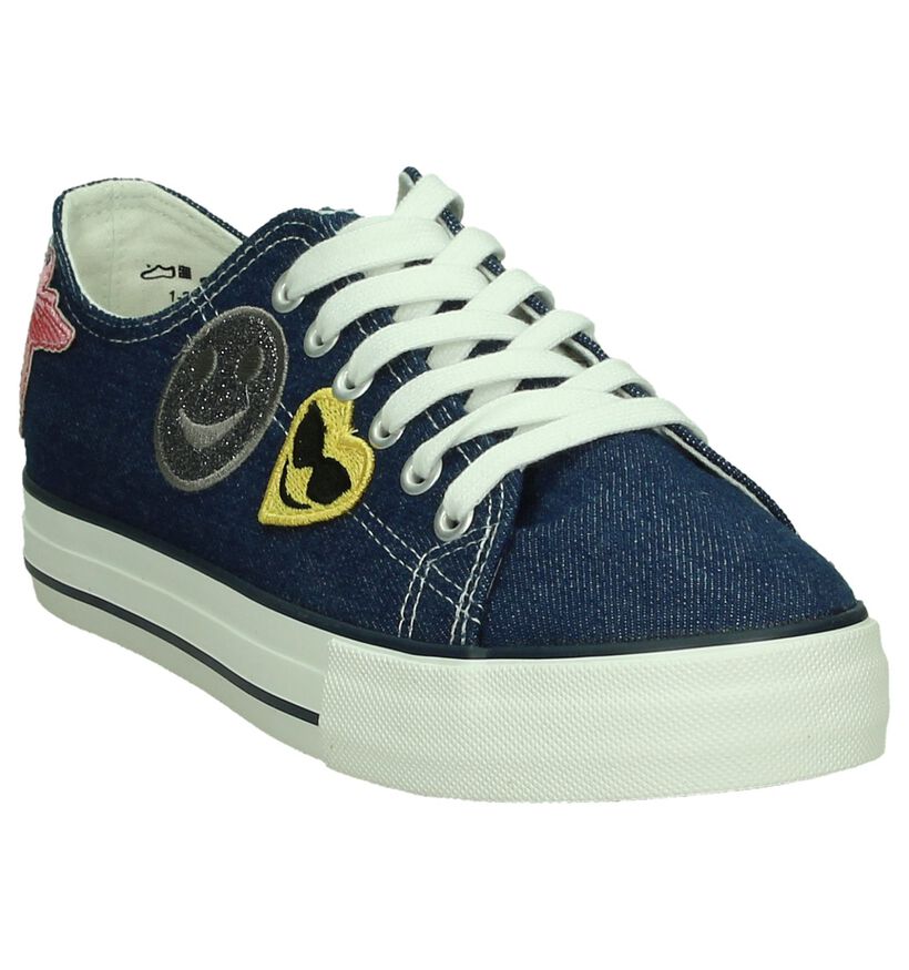 Tamaris Donker Blauwe Sneakers met Patches in stof (192448)