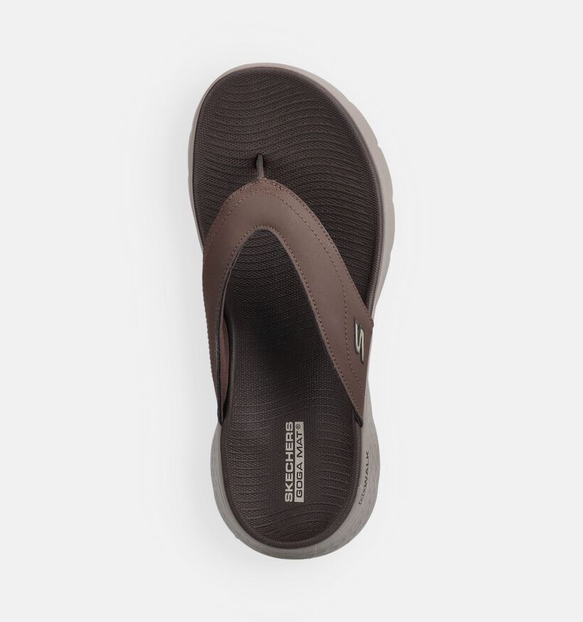 Skechers Walk Flex Tongs en Brun fonc&eacute; pour hommes (371078)