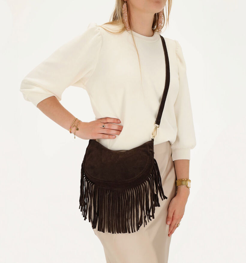 Charm London Fringes Donkerbruine Schoudertas voor dames (373489)