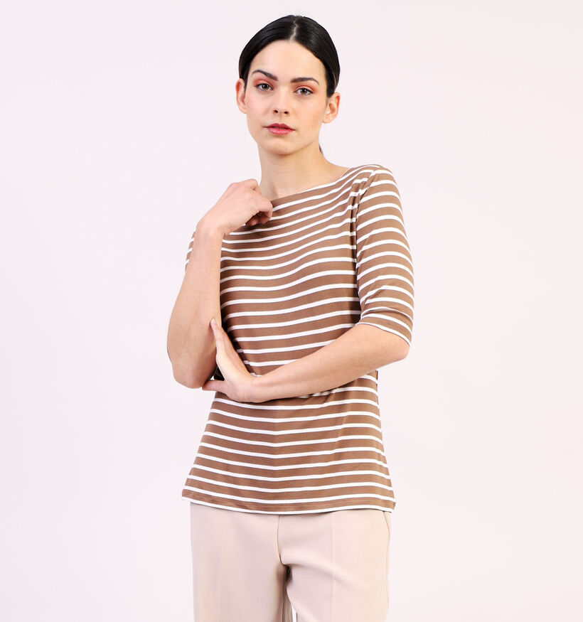comma Bruine Gestreepte T-shirt (313228)