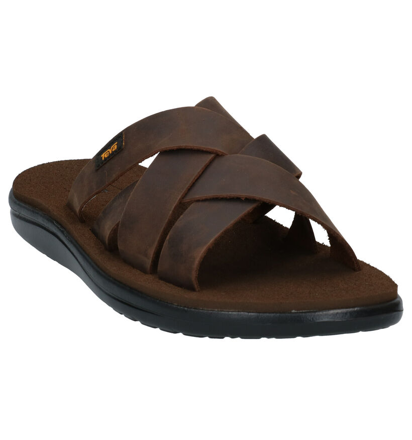 Teva Voya Bruine Slippers in leer (305618)