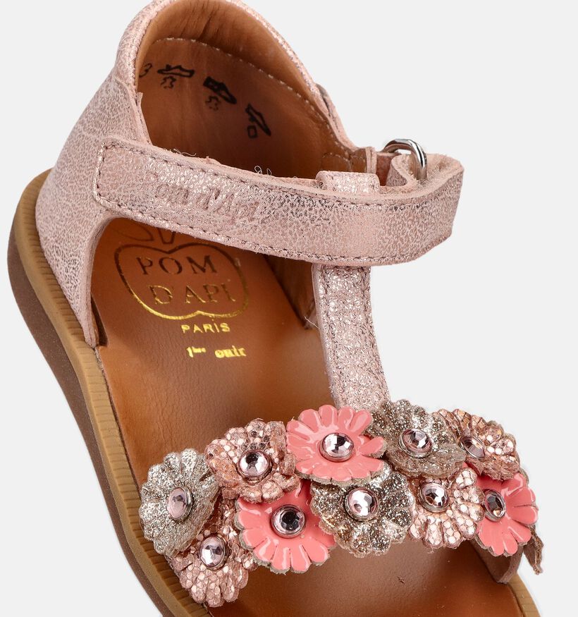 Pom d'Api Poppy Strass Flowers Sandales en Rose pour filles (370313)