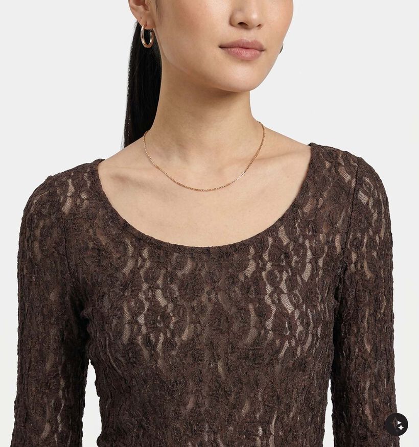 Vero Moda Flora Donkerbruine T-shirt met Lange Mouwen voor dames (381313)