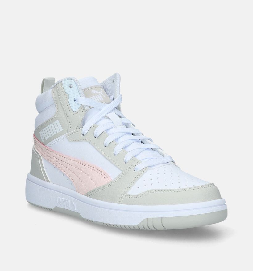 Puma Rebound V6 Mid Witte Sneakers voor meisjes (334472) - geschikt voor steunzolen