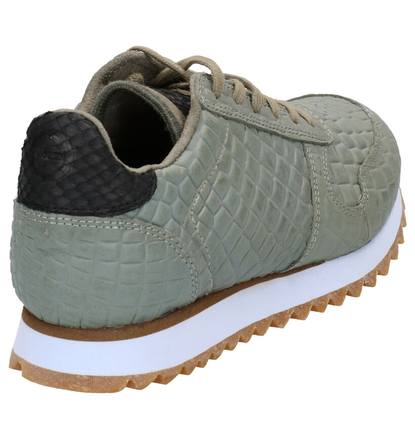 Woden Ydun Croco Kaki Sneakers in leer (277423)