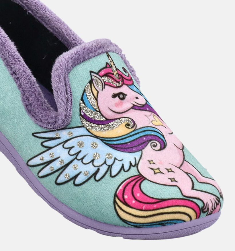Milo & Mila Unicorn Pastelgroene/Paarse Pantoffels voor meisjes (381132)