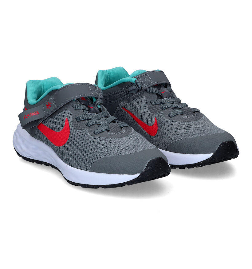 Nike Revolution 6 Flyease GS Grijze Sneakers in kunstleer (316294)