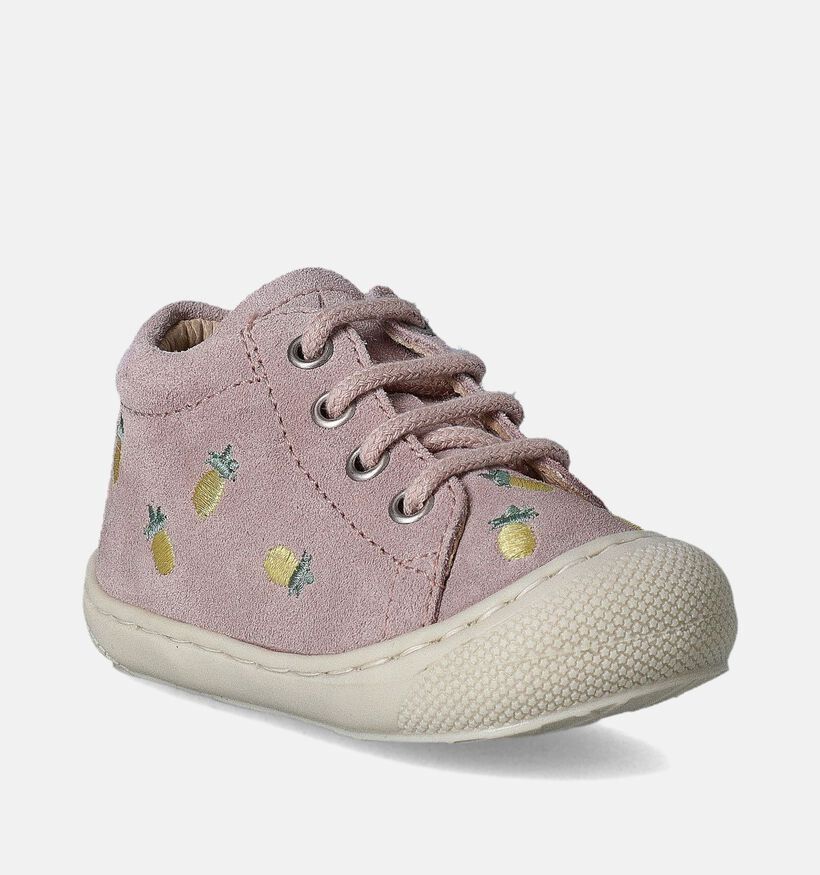 Naturino Cocoon Suede Embroidery Roze Babyschoentjes voor meisjes (359959) - geschikt voor steunzolen