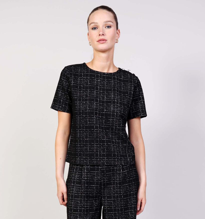 JDY Dorit Zwarte T-shirt Bouclé voor dames (362426)