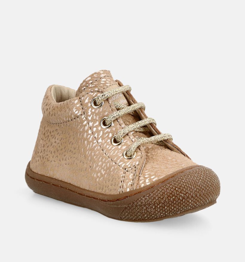 Naturino Cocoon Zip Suede Boots &agrave; lacets en Beige/Or pour filles (380147) - pour semelles orthop&eacute;diques