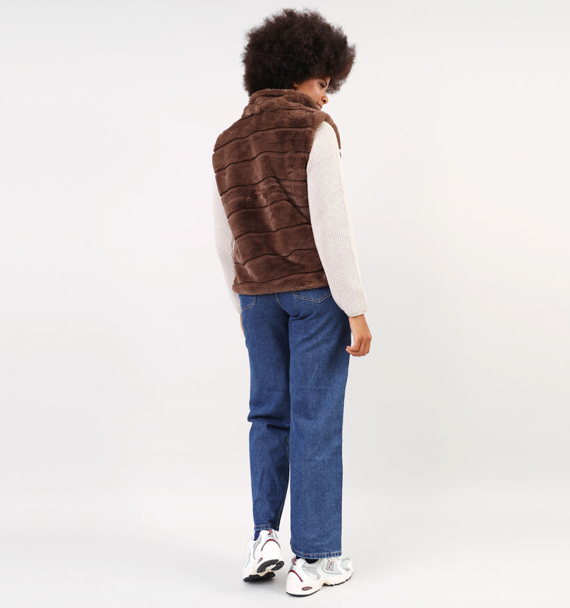 Dolce C. Zwarte Korte fluffy bodywarmer voor dames (358478)