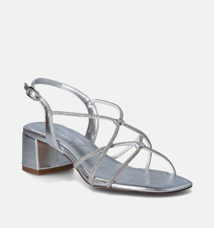 Tamaris Sandales avec talon carré en Argent pour femmes (354446)