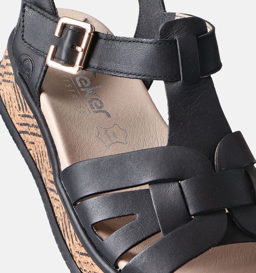 Rieker Sandales talon compensé en Noir pour femmes (354970)