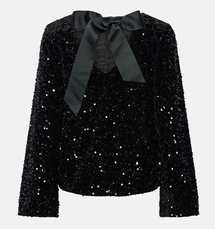 Pieces Kam Deep Back Bow Blouse Sequins en Noir pour femmes (361127)