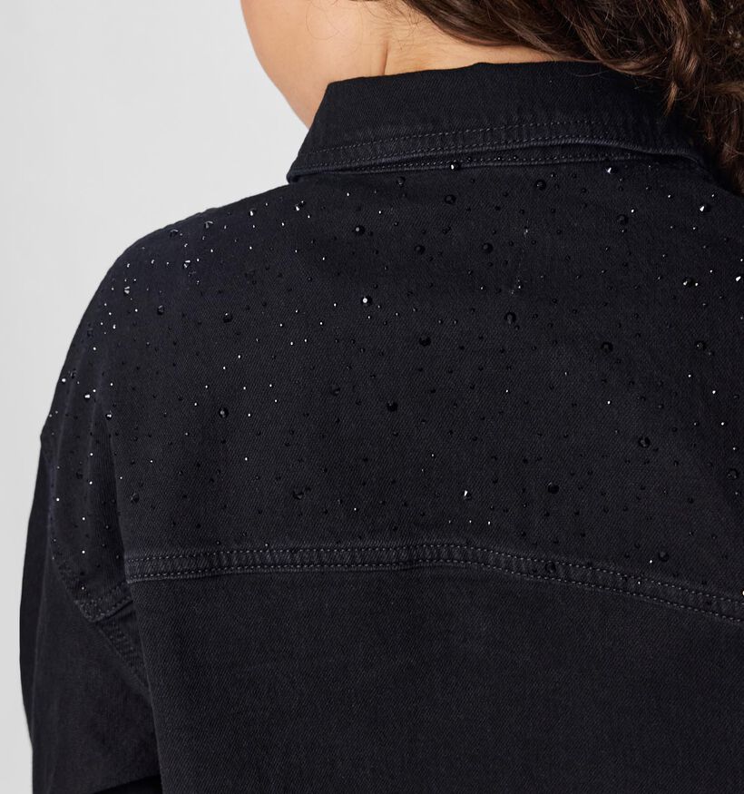 Pieces Gabi Rhinestone Denim Zwart Hemd voor dames (372384)
