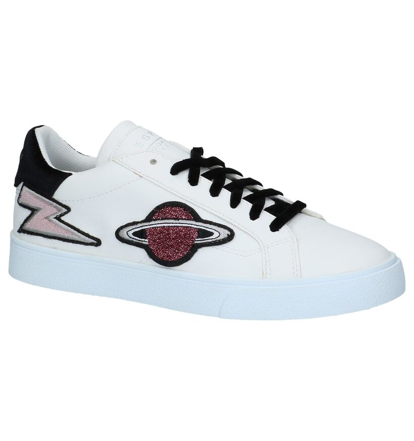 Witte Geklede Sneakers met Patches Esprit, Wit, pdp