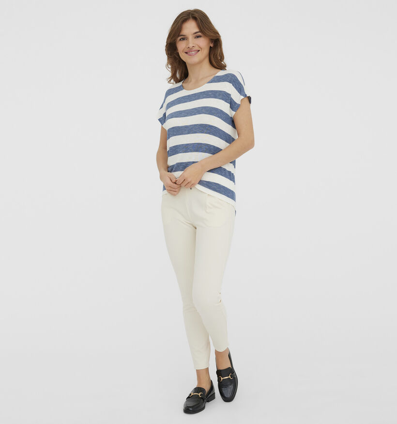 Vero Moda Wide Stripe T-shirt en Blanc/Bleu pour femmes (369416)