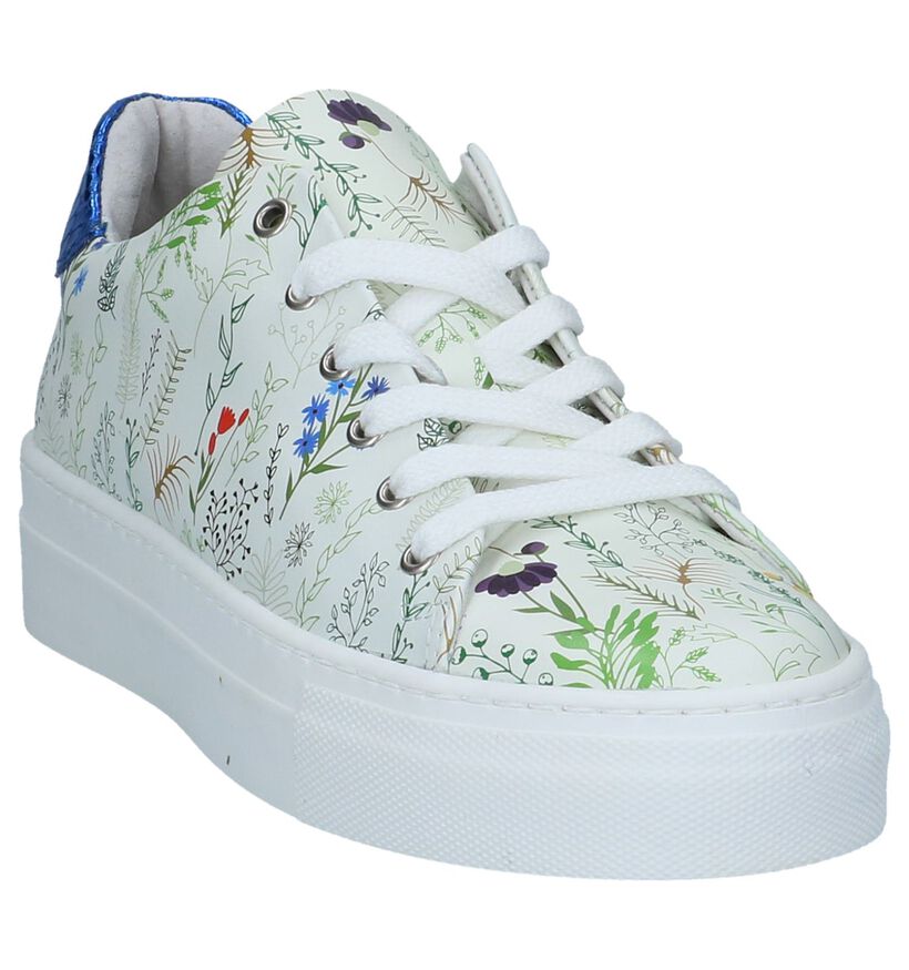 Lichtgroene Milo & Mila Sneakers met Bloemenprint in leer (241498)