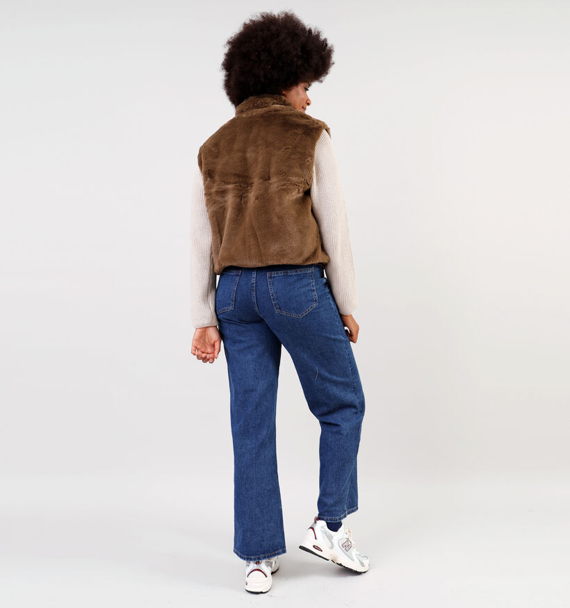 Dolce C. Veste duveteuse courte sans manches en Taupe pour femmes (350611)