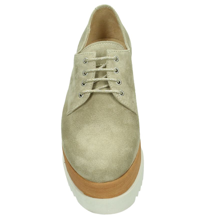 Beige Veterschoenen Tine's met Dikke Zolen in daim (196396)