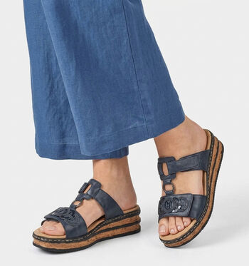 Rieker Slippers Beige/Blauw