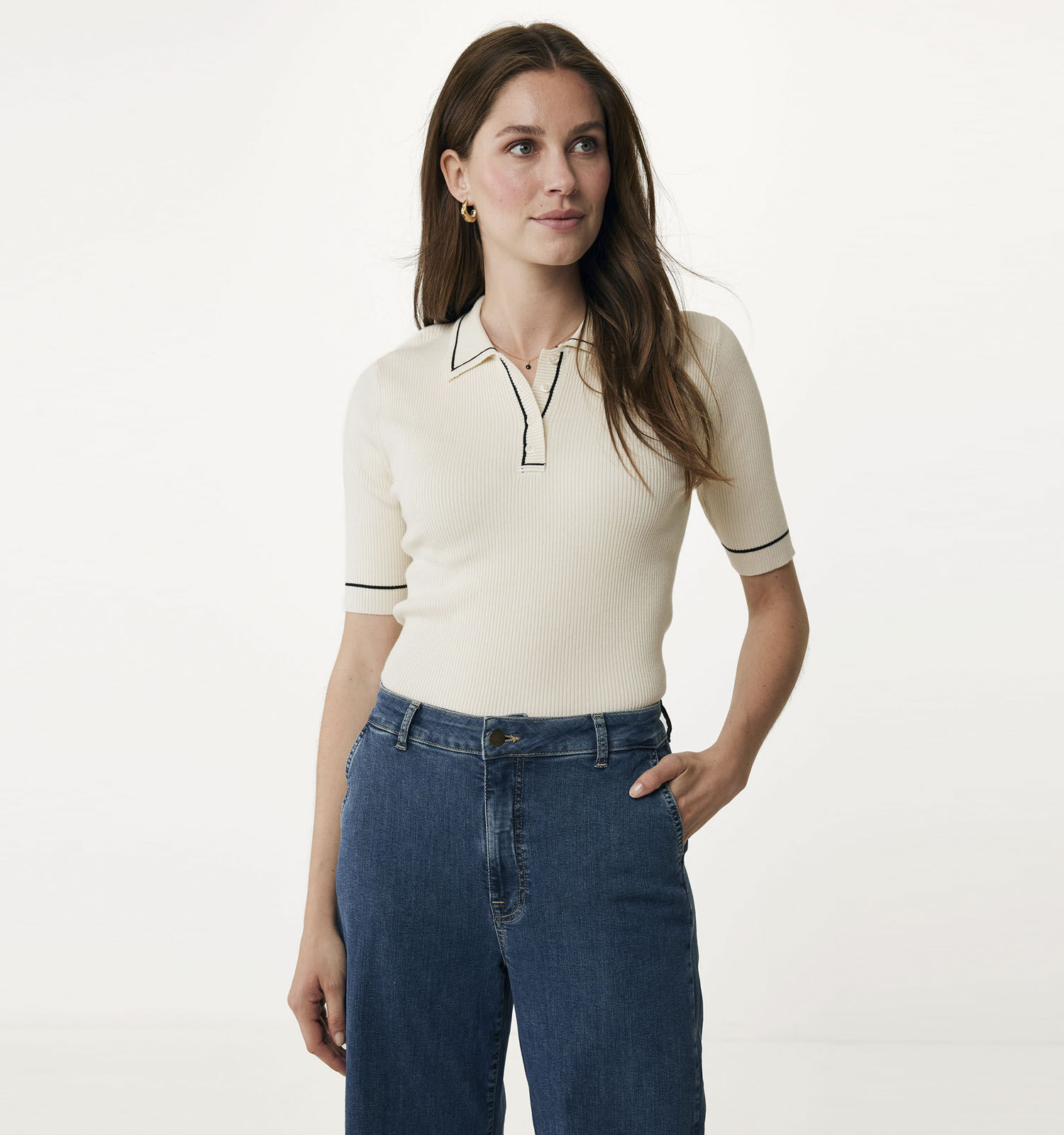 Mexx Ecru Gebreide polo Dames Truien Online op TORFS.BE