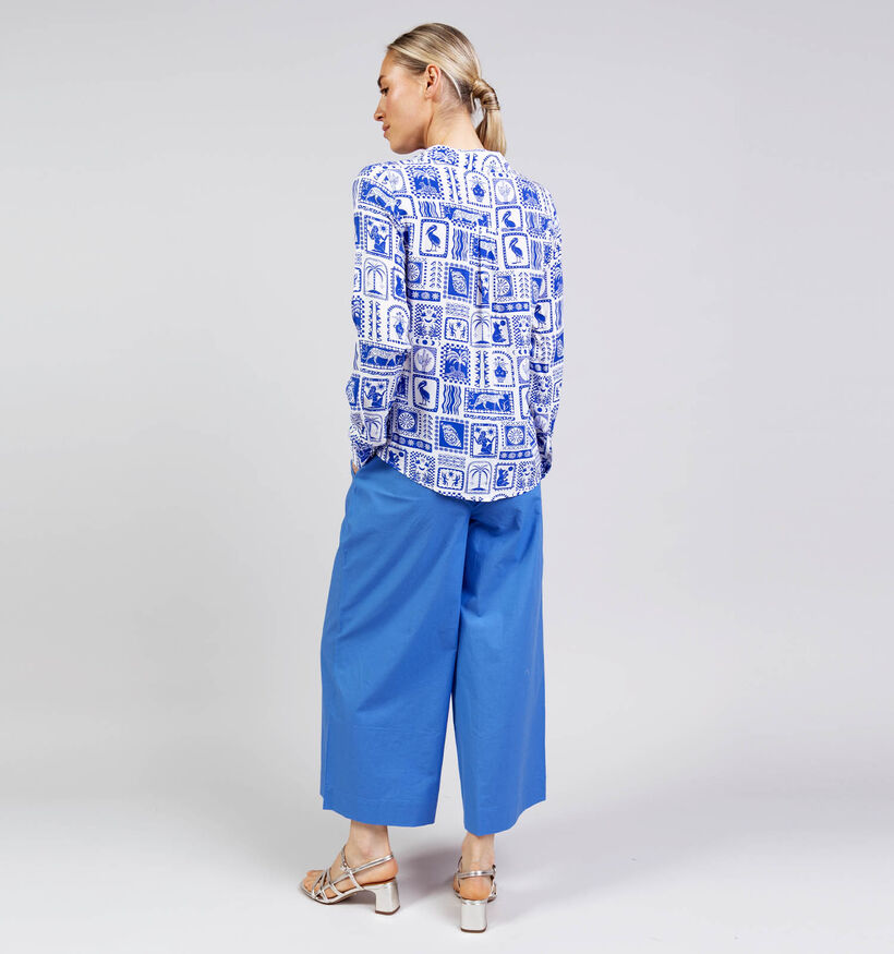 Pieces Saylor Blue Tile Witte/Blauwe Hemd voor dames (367077)