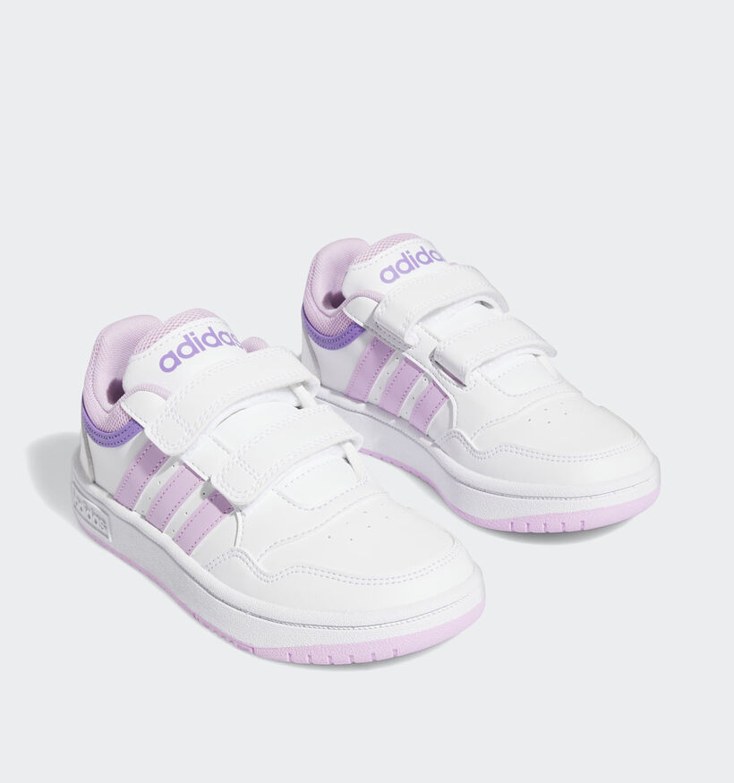 adidas Hoops 3.0 Cloudfoam Baskets en Blanc/Rose pour filles (366038) - pour semelles orthopédiques