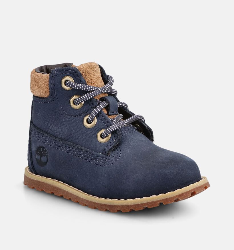 Timberland Pokey Pine HL Boots &agrave; lacets en Bleu fonc&eacute; pour gar&ccedil;ons (377383) - pour semelles orthop&eacute;diques
