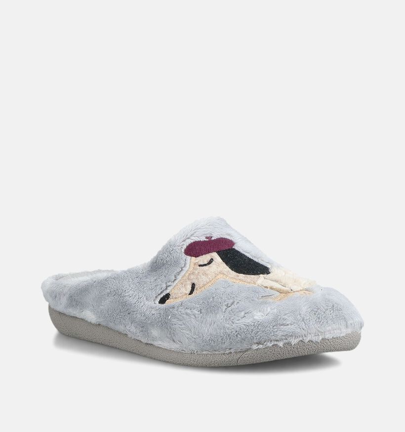Milo & Mila Beret Dog Pantoufles en Gris pour filles (381129) - pour semelles orthop&eacute;diques