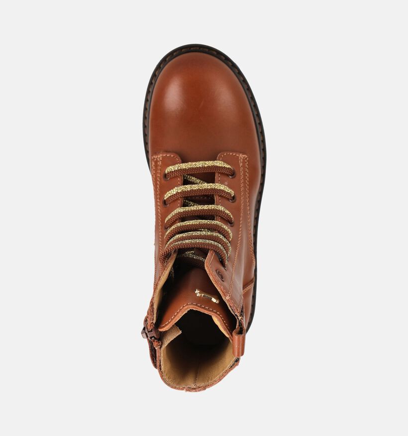 STONES and BONES Fatar Boots &agrave; lacets en Cognac pour filles (378221) - pour semelles orthop&eacute;diques