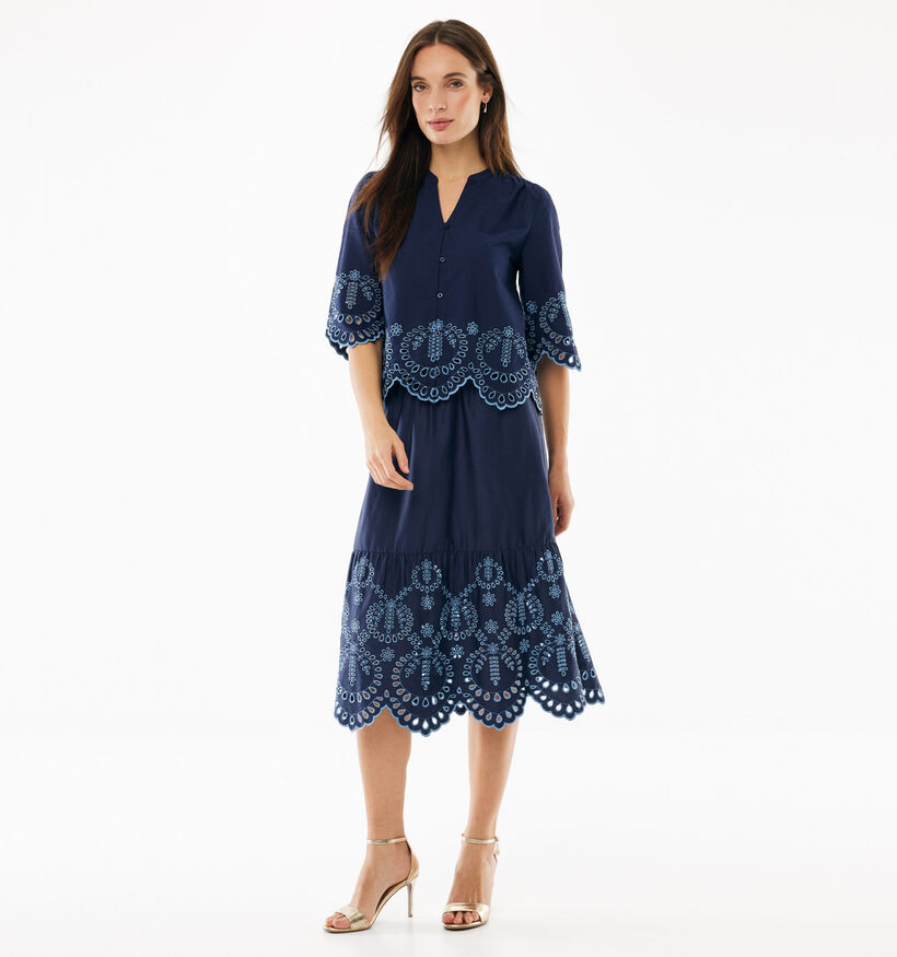 Mexx Poplin Embroidery Donkerblauwe Midi-Rok voor dames (368587)