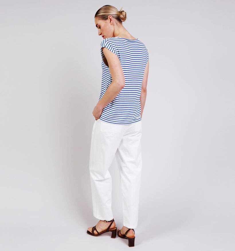 Pieces Billo T-shirt en Blanc/Bleu pour femmes (367075)