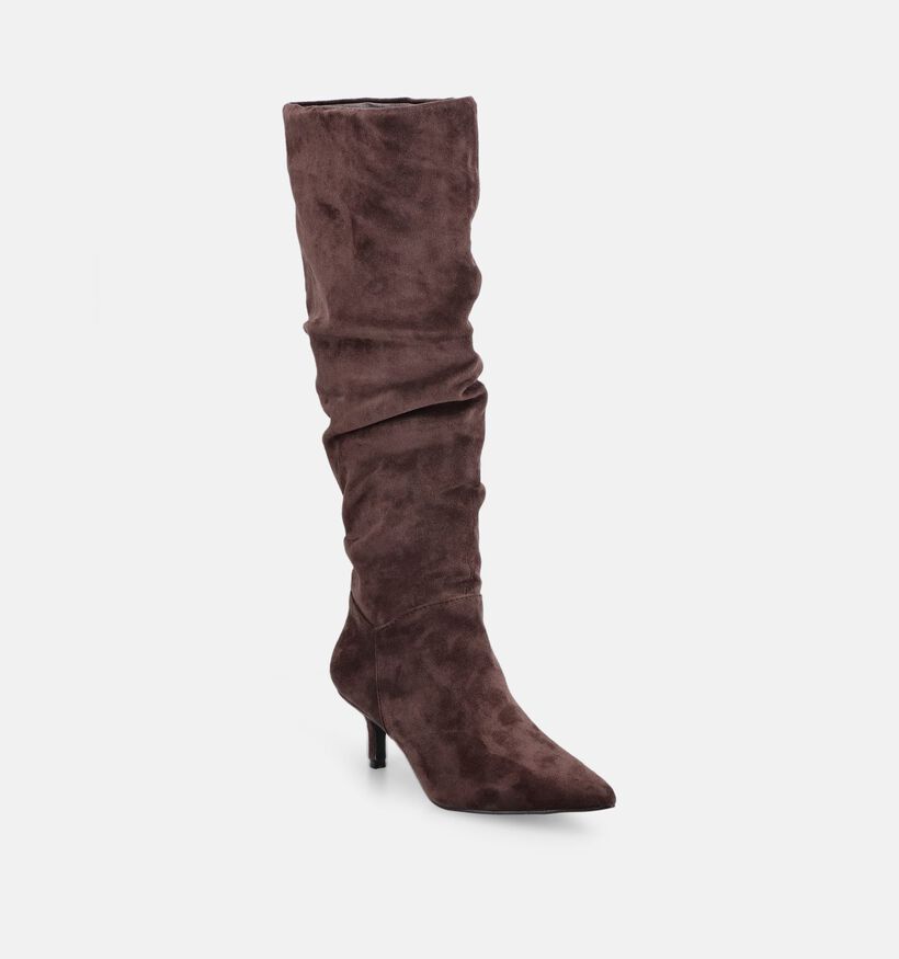 Posh by Poelman Donkerbruine Lange Laarzen met Hak voor dames (380665)