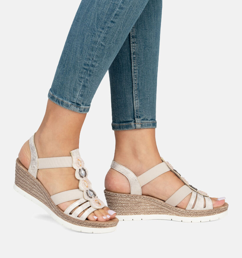 Rieker Beige Sandalen met sleehak voor dames (354942)