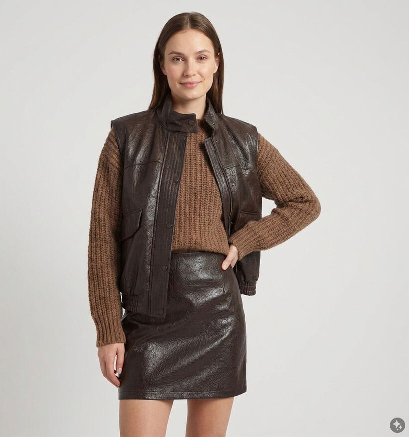 Vila Fima High Neck Donkerbruine Mouwloze Vest Faux-Leather voor dames (383832)