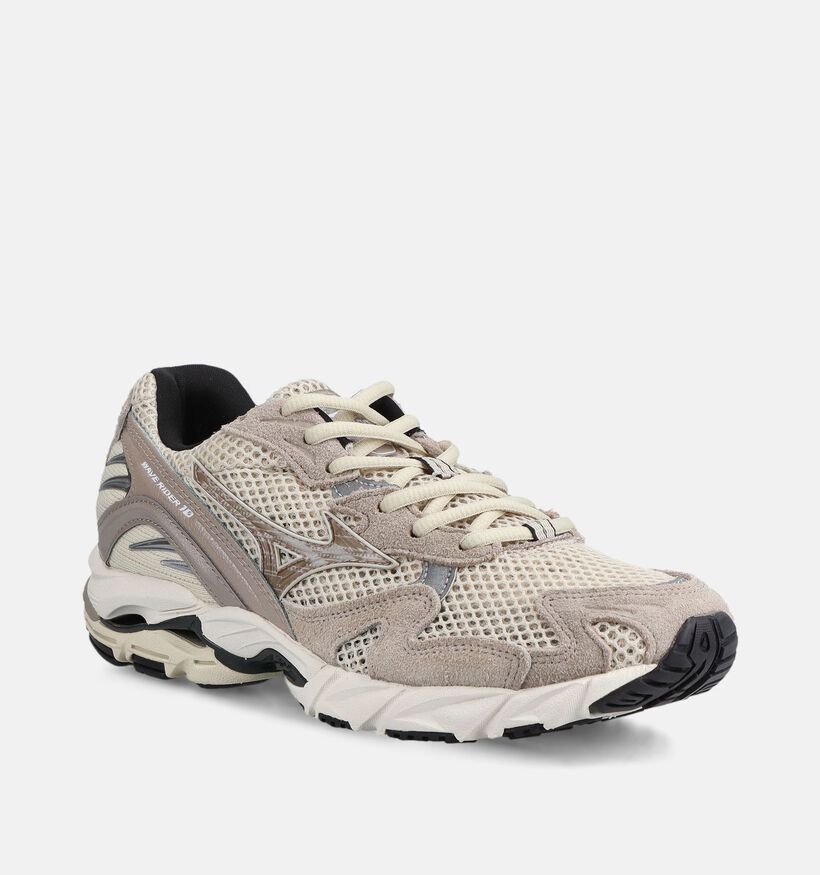 Mizuno Wave Rider 10 Suede Lichtbeige/Taupe Sneakers voor dames (376216) - geschikt voor steunzolen