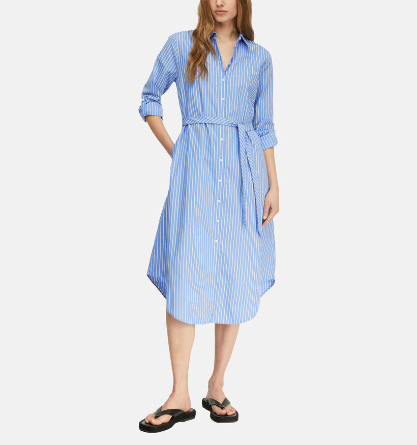 comma Poplin Stripe Robe mi-longue en Bleu pour femmes (373154)