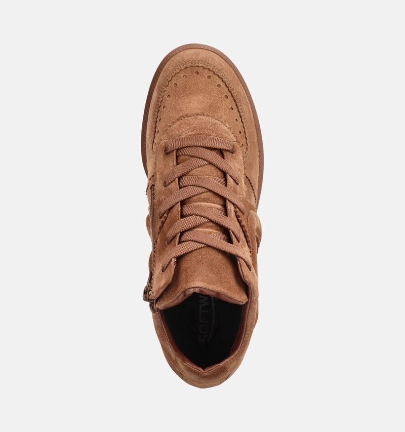 Softwaves Suede Tabacco Cognac Sneakers met Sleehak voor dames (380375) - geschikt voor steunzolen