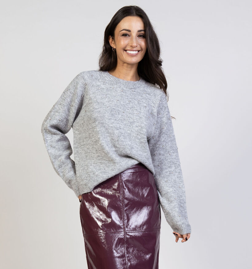 Pieces Pam Oversized Pearls Grijze Trui voor dames (365634)